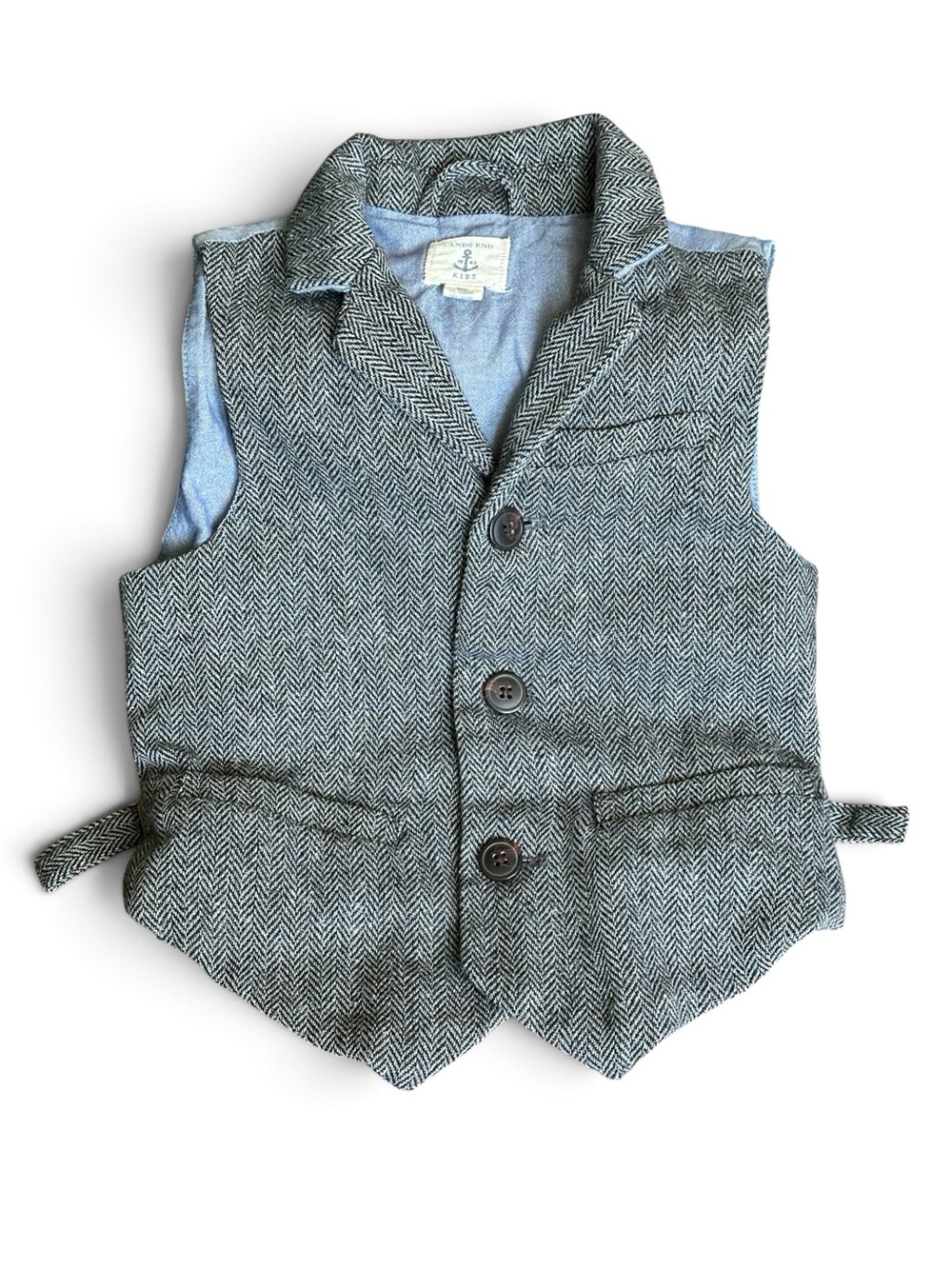 Boys Size 5-6 Herringbone Vest Lands End Adjustable Sides Fall Oxford Cloth Back